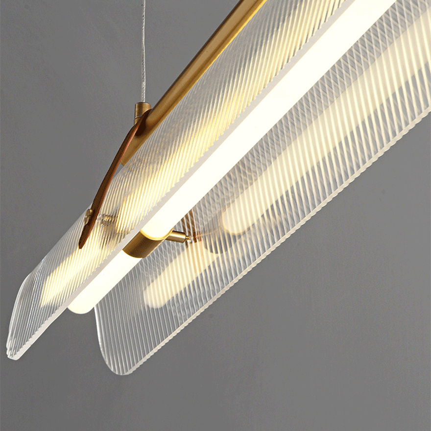 Modern Metal And Acrylic Strip Study Room Pendant Light, Black/Gold, Trichromatic Light