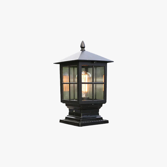 Decorative Metal And Glass Lantern Outdoor Pathway Light, Black/Bronze