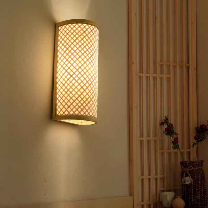 Boho Rattan, Acrylic Cylindrical Indoor Wall Lamp, Log Color