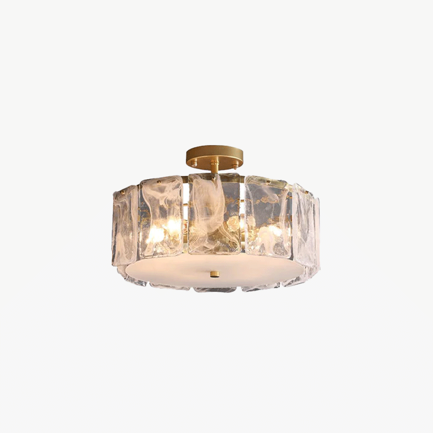 Modern Metal And Glass Round Bedroom Ceiling Light, Gold