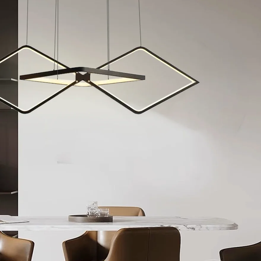 Modern Metal Geometric Dining Room Pendant Light, Black/Gold