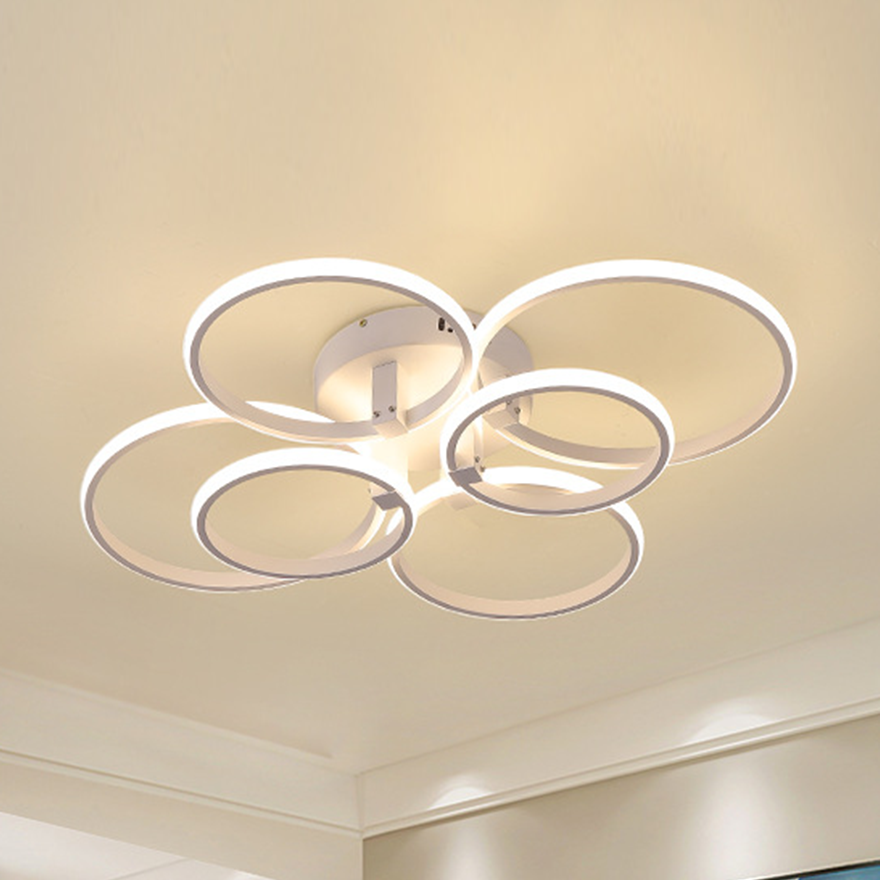 Modern Metal And Acrylic Ring Living Room Ceiling Light, Black/White, Trichromatic Light