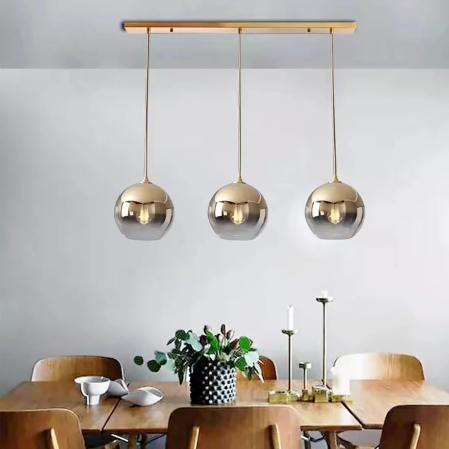 Modern Glass Arched Dining Room Pendant Light, Gold/Rose Gold/Silver