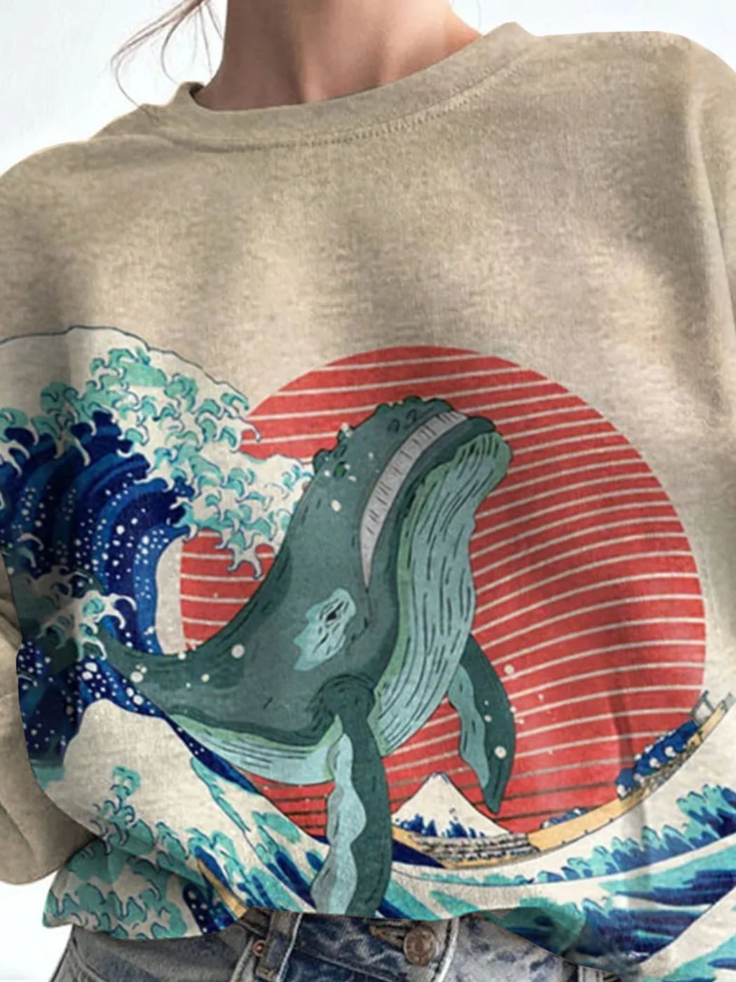 Great Wave Whale Japanese Art Painting Print Sweatshirt