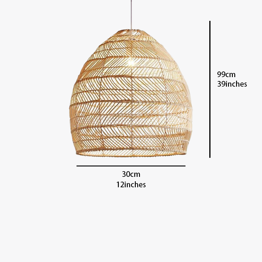 Rustic Metal And Rattan Conical Dining Room Pendant Light, Log Color