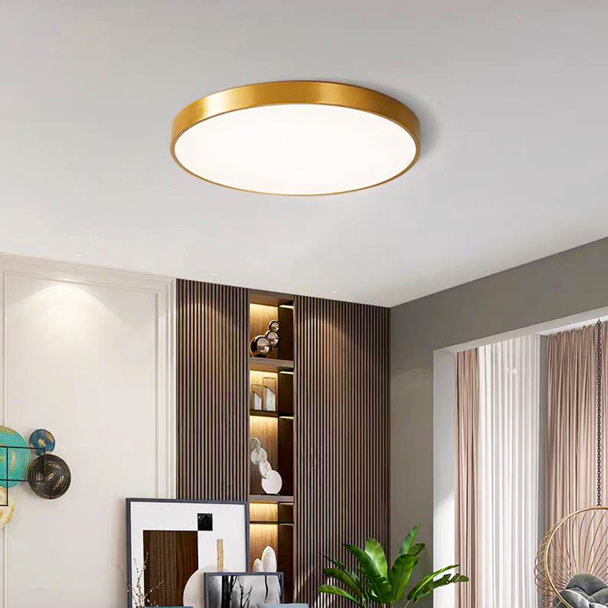 Modern Pure Copper Round Living Room Ceiling Light,Gold