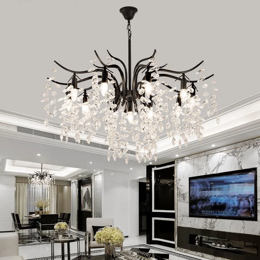 Royal Copper And Crystal Cluster Living Room Chandelier Pendant Light, Black/Gold