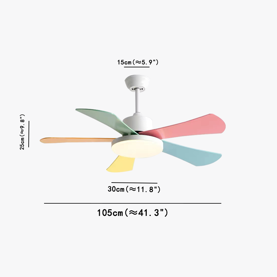 Art Deco Metal And Acrylic Round Study Room Ceiling Fan with Light, Green/Grey/Pink/White