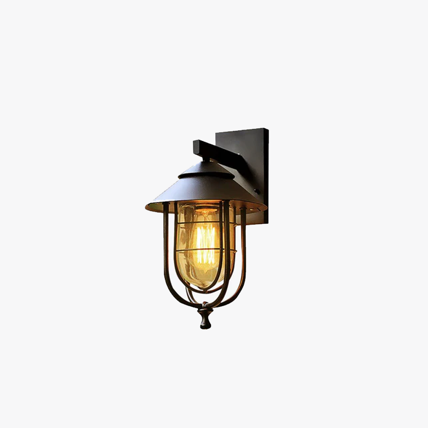 Retro Metal And Glass Lantern Outdoor Wall Lamp, Black