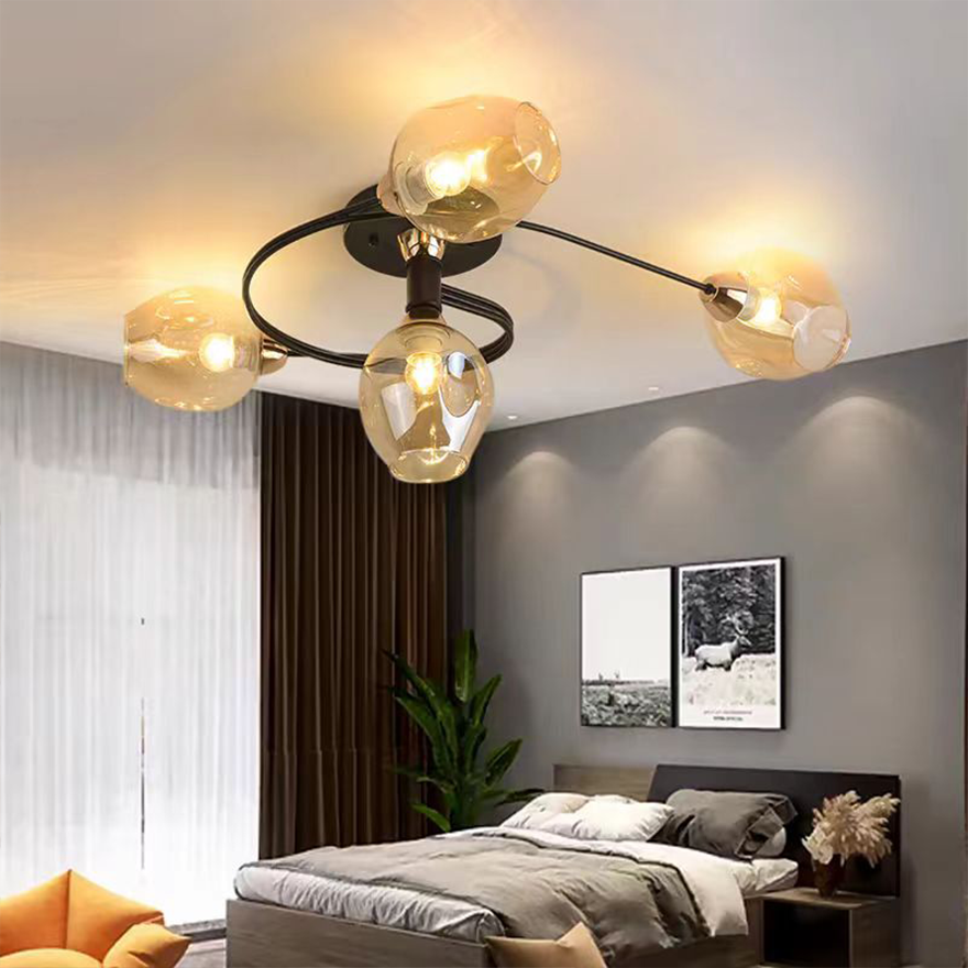 Retro Glass And Metal Bubble Study Room Chandelier Pendant Light, Amber/Gradient blue/Smoke Gray/Transparent