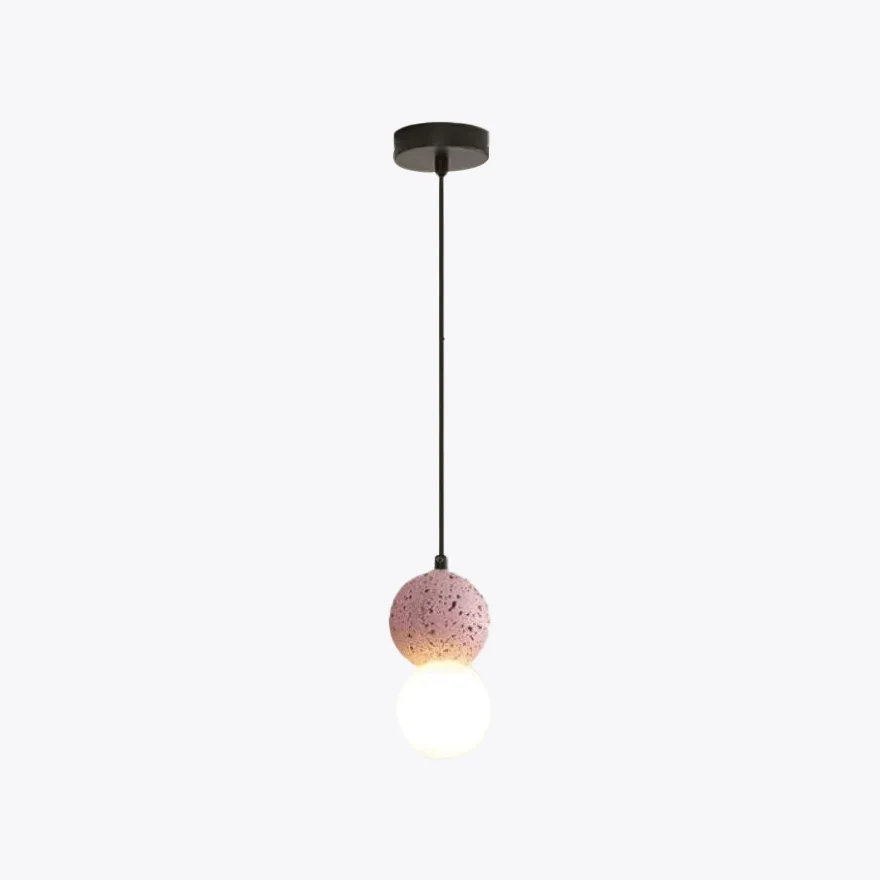 Minimalist Marble And Glass Globular Bedroom Pendant Light, Black/Gary/Pink/White, Trichromatic Light