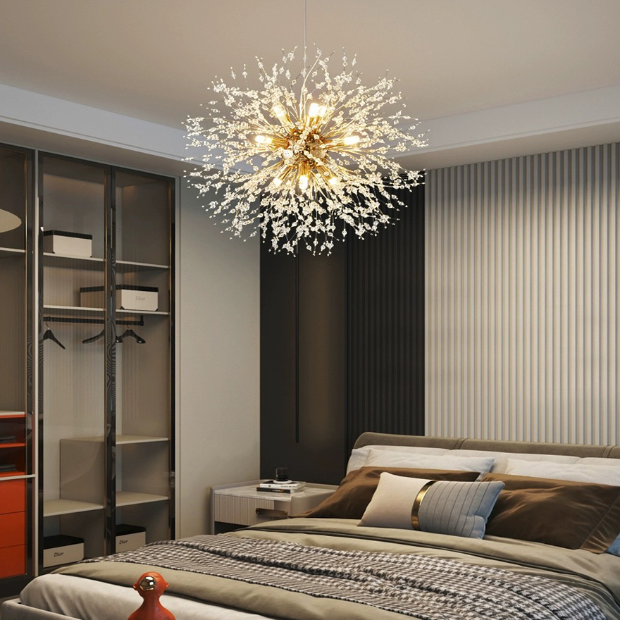 Modern Metal And Acrylic Dandelion Living Room Pendant Light, Gold/Chrome