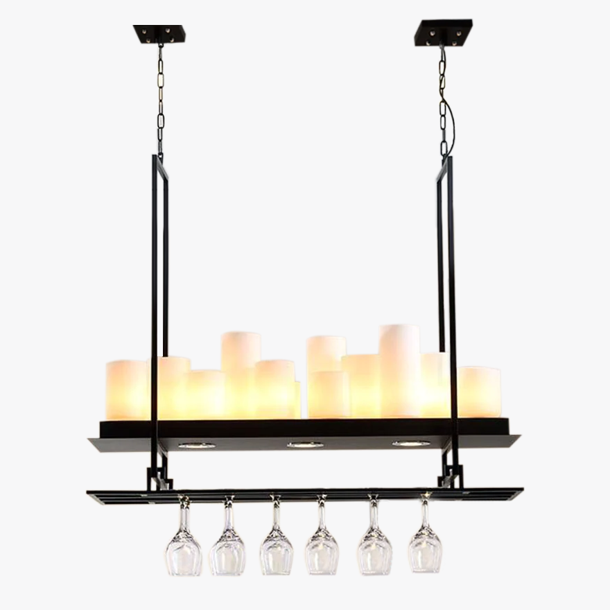 Art Deco Metal And Glass Rectangular Dining Room Pendant Light, Black