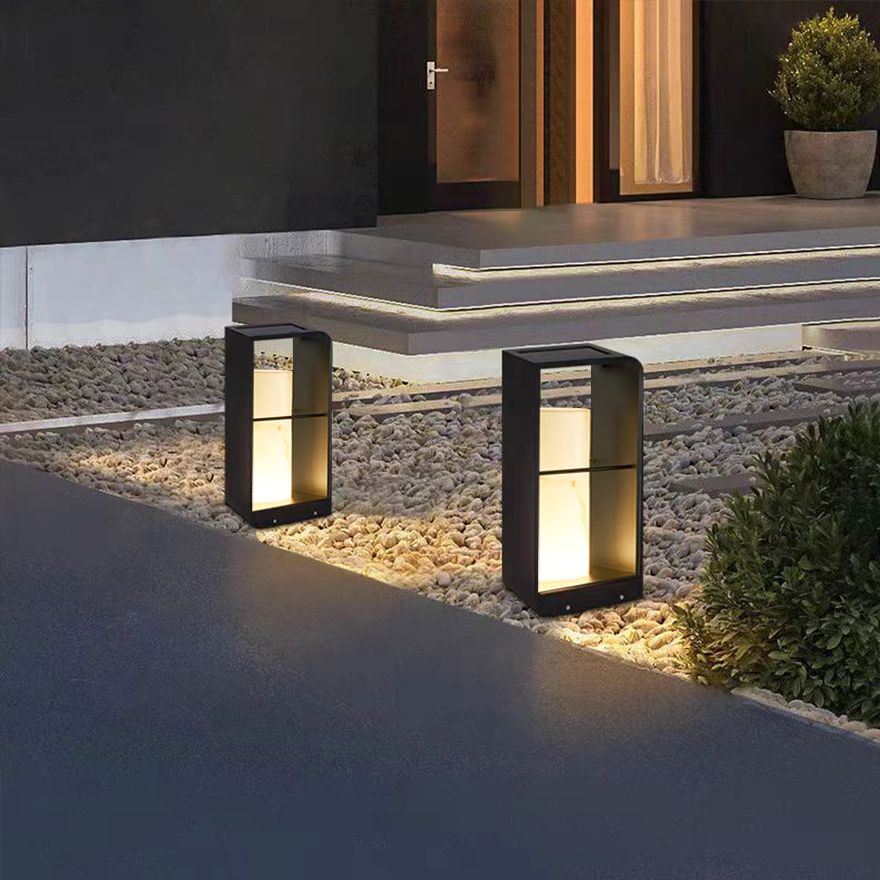 Modern Metal Rectangular Terrace Outdoor Pathway Light, Black/White/Log Color