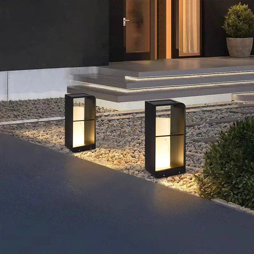 Modern Metal Rectangular Terrace Outdoor Pathway Light, Black/White/Log Color