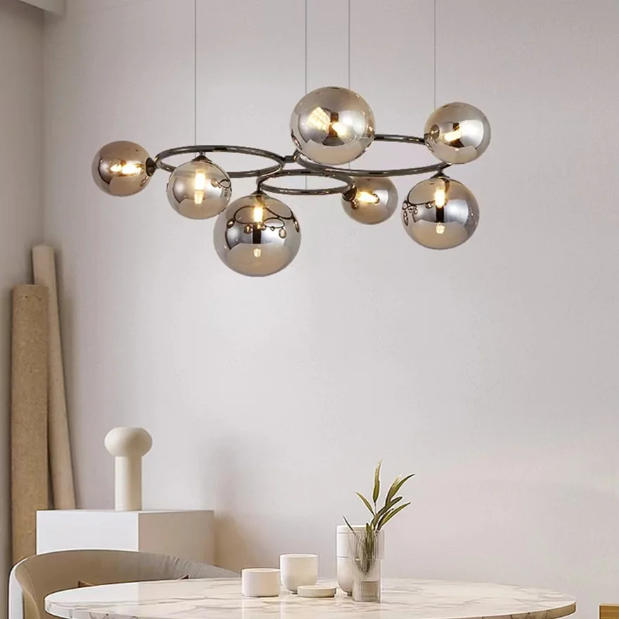 Designer Metal And Glass Bubble Living Room Pendant Light, 4 Color, Trichromatic Light