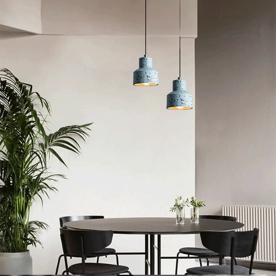 Nordic Metal And Cement Geometric Dining Room Pendant Light, Black/Blue/Red/White