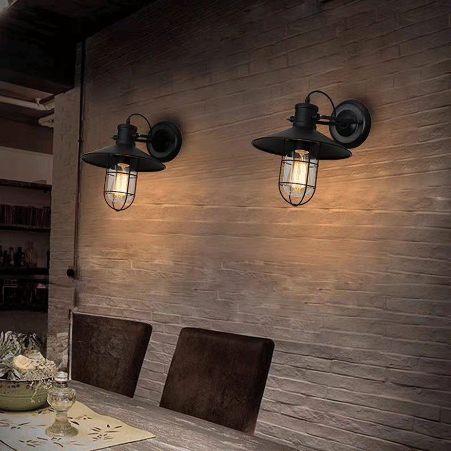 Industrial Metal Lantern Dining Room Wall Lamp, Black