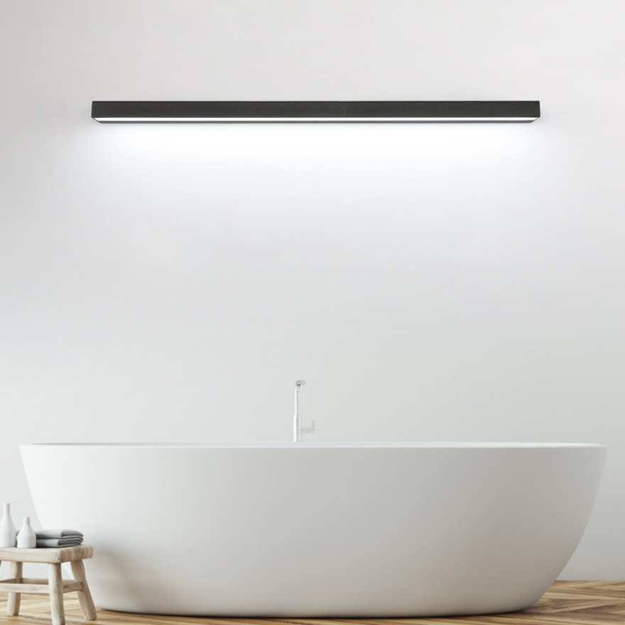 Minimalist Metal And Acrylic Rectangular Bathroom Mirror Front Wall Lamp, Black