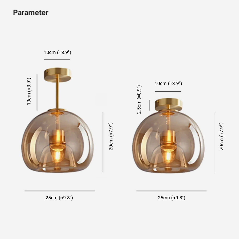 Modern Pure Cooper And Glass Bubble Bedroom Ceiling Light, Black/Gold