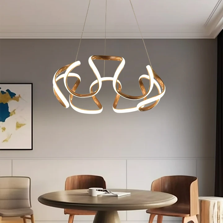 Modern Metal And Acrylic Wave Dining Room Pendant Light, Brown/Gold/Gray