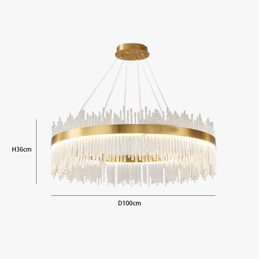 Royal Metal And Glass Ring Dining Room Chandelier Pendant Light, Gold, Trichromatic Light