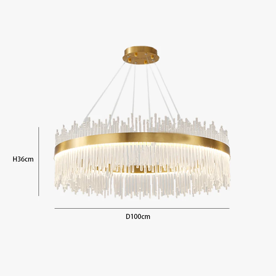 Royal Metal And Glass Ring Dining Room Chandelier Pendant Light, Gold, Trichromatic Light