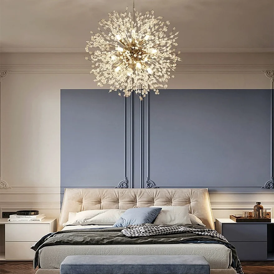 Modern Metal And Acrylic Dandelion Bedroom Pendant Light, Chrome/Gold