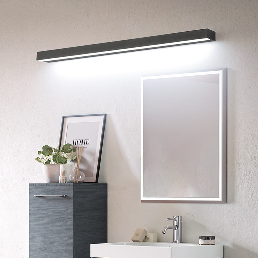 Minimalist Metal And Acrylic Rectangular Bathroom Mirror Front Wall Lamp, Black