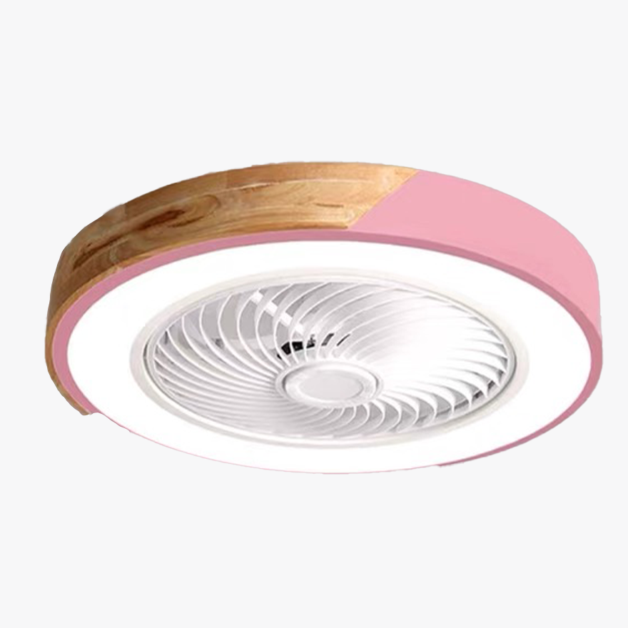 Modern Wooden And Metal Round Living Room Ceiling Fan, Black/ White/Grey/Green/Pink