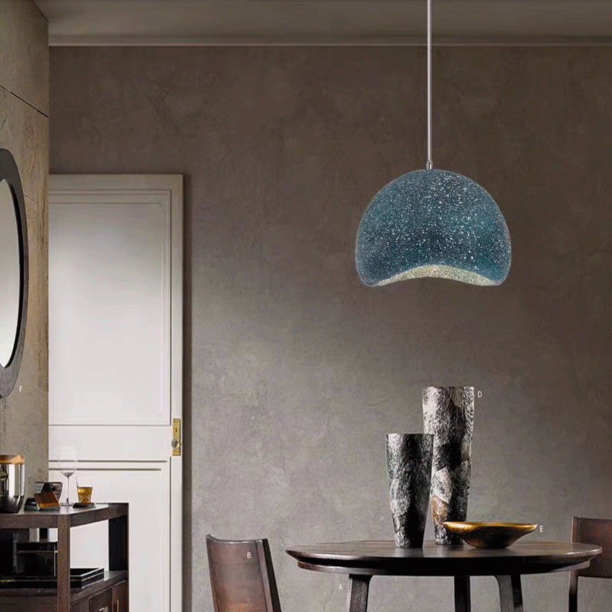 Art Deco Acrylic And Resin Bread Shape Dining Room Pendant Light, Blue/Grey