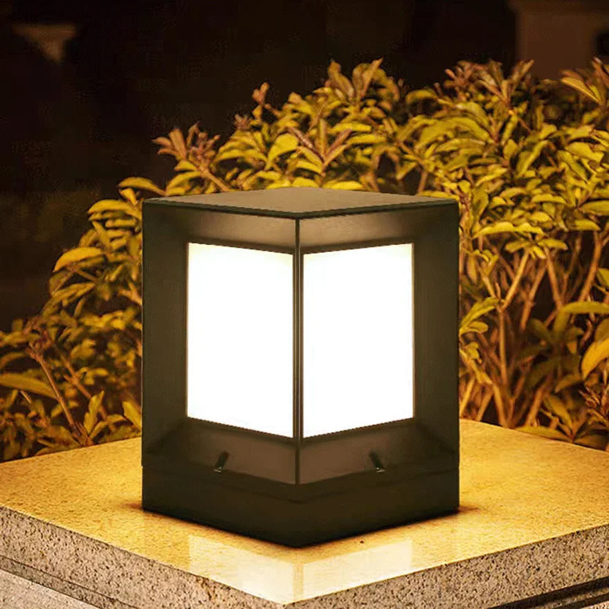 Minimalist Metal And Acrylic Rectangular Outdoor Pillar Light, Black