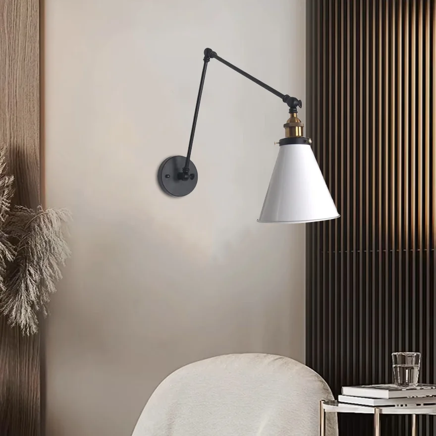 Unusual Metal Conical Adjustable Bathroom Wall Lamp, Black/White