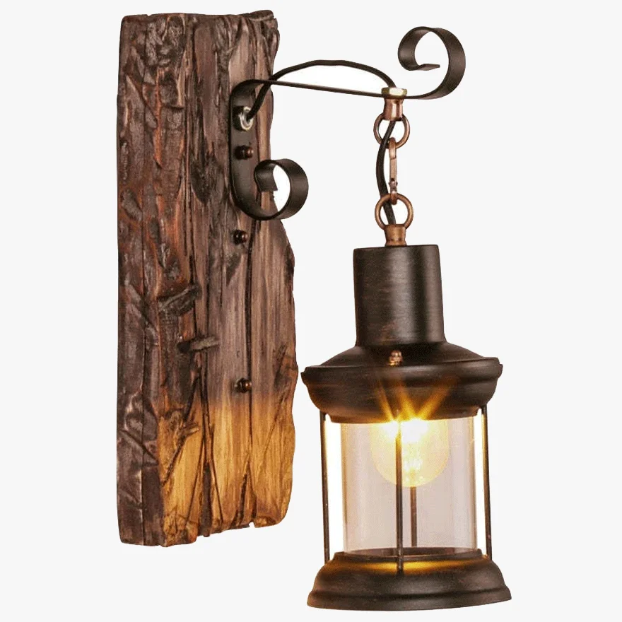 Retro Metal And Wooden Lantern Dining Room Wall Lamp, Black/Bronze