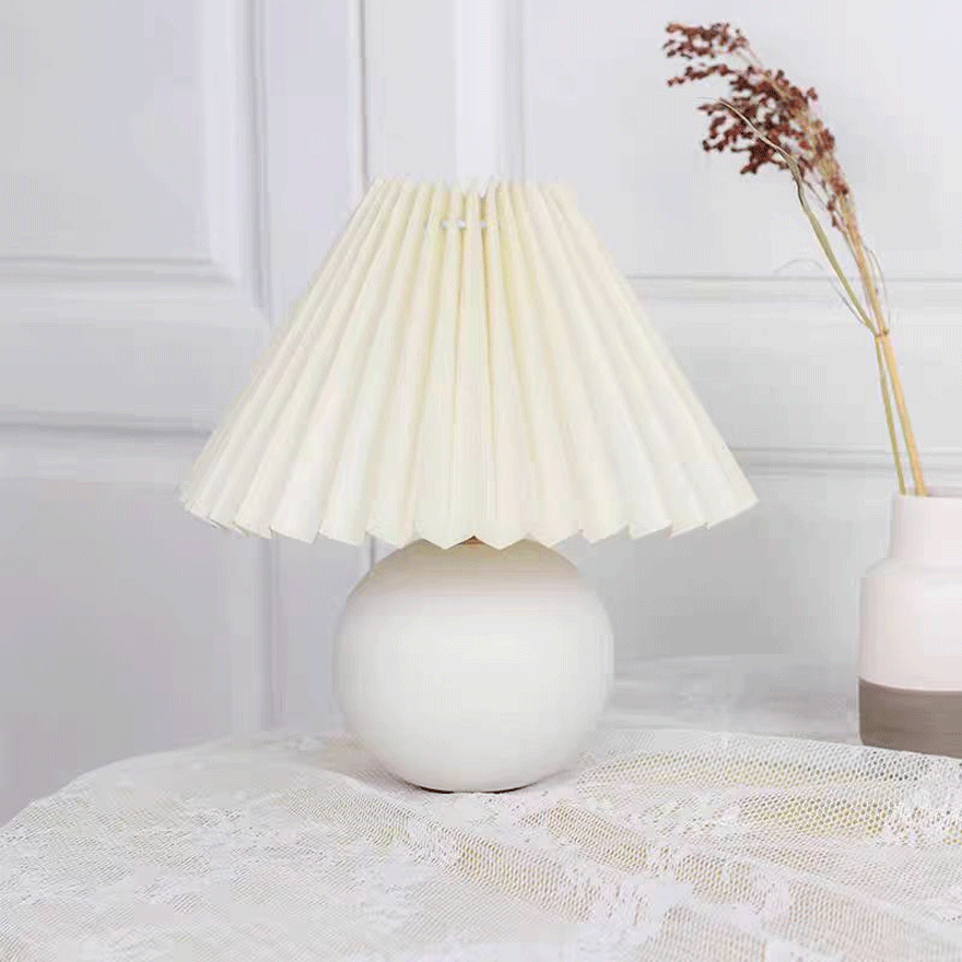 Classical Ceramic, Rattan, Wood Fabric Geometric Living Room Table Lamp, White/Burlywood | Liiffy