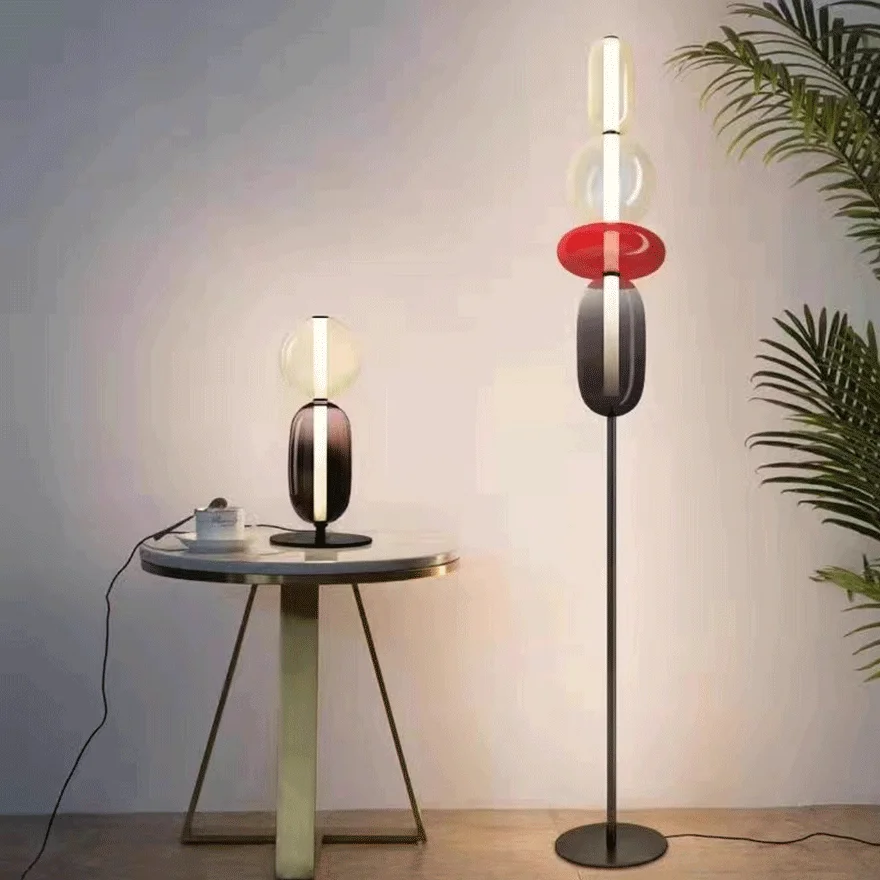 Morandi Metal And Glass Geometric Dining Room Floor Lamp, Black/White/Red