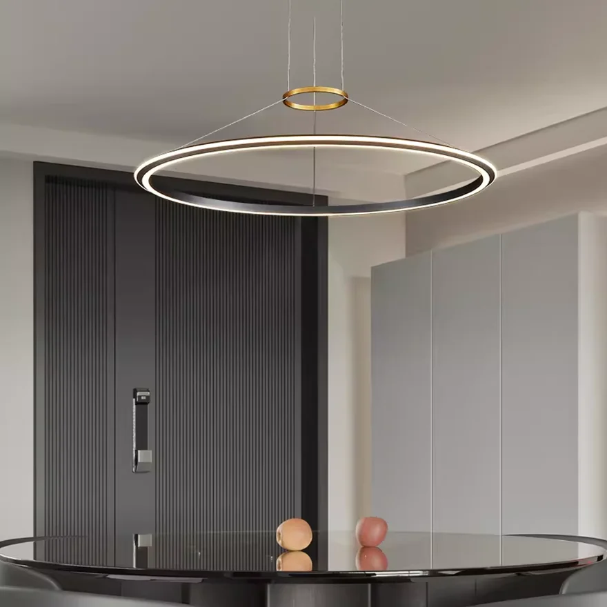 Modern Metal And Acrylic Ring Dining Room Pendant Light, Black