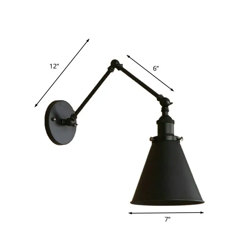 Retro Metal Conical Study Room Wall Lamp, Black/Brown