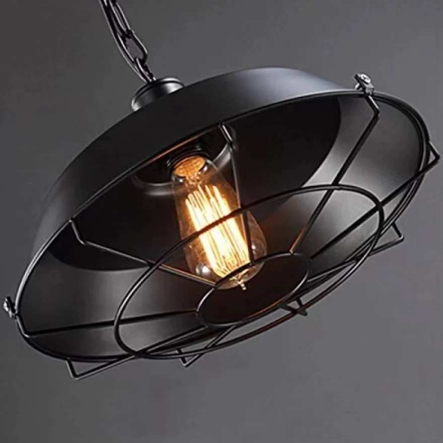 Industrial Metal Lantern Dining Room Pendant Light, Black/Rust