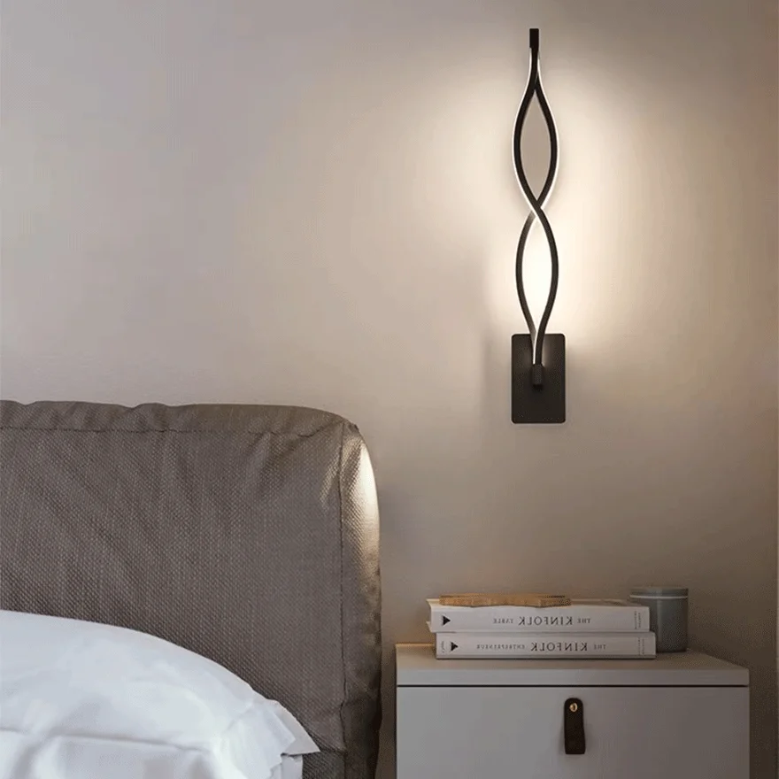 Modern Metal Wave Bedroom Wall Lamp, Black/White