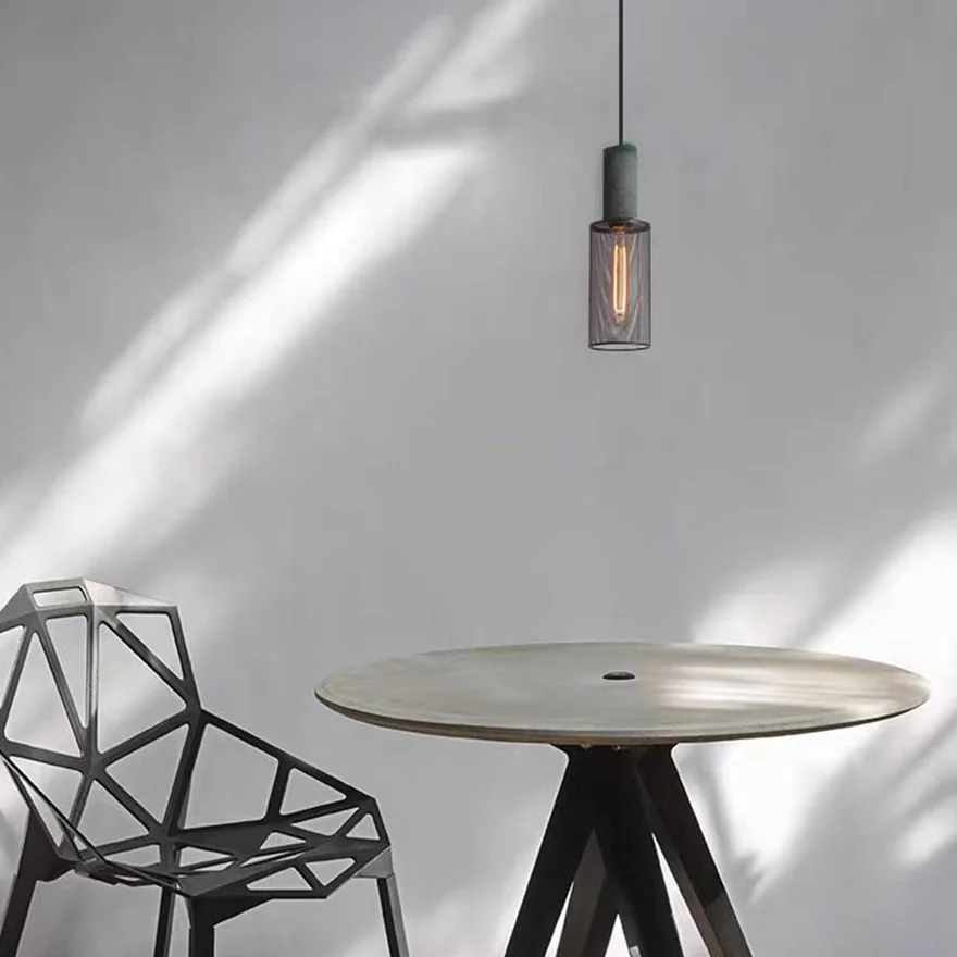 Industrial Metal And Cement Geometric Dining Room Pendant Light, Grey