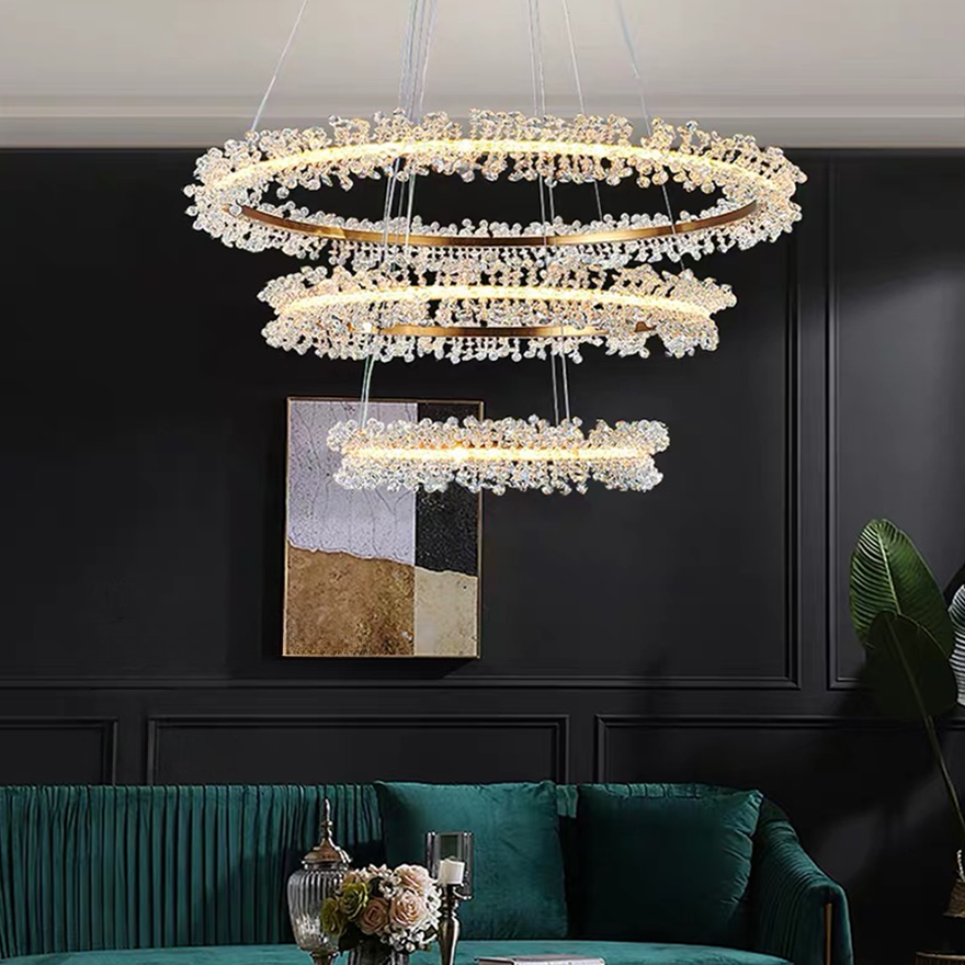 Royal Metal And Crystal Annular Living Room Chandelier Pendant Light, Gold