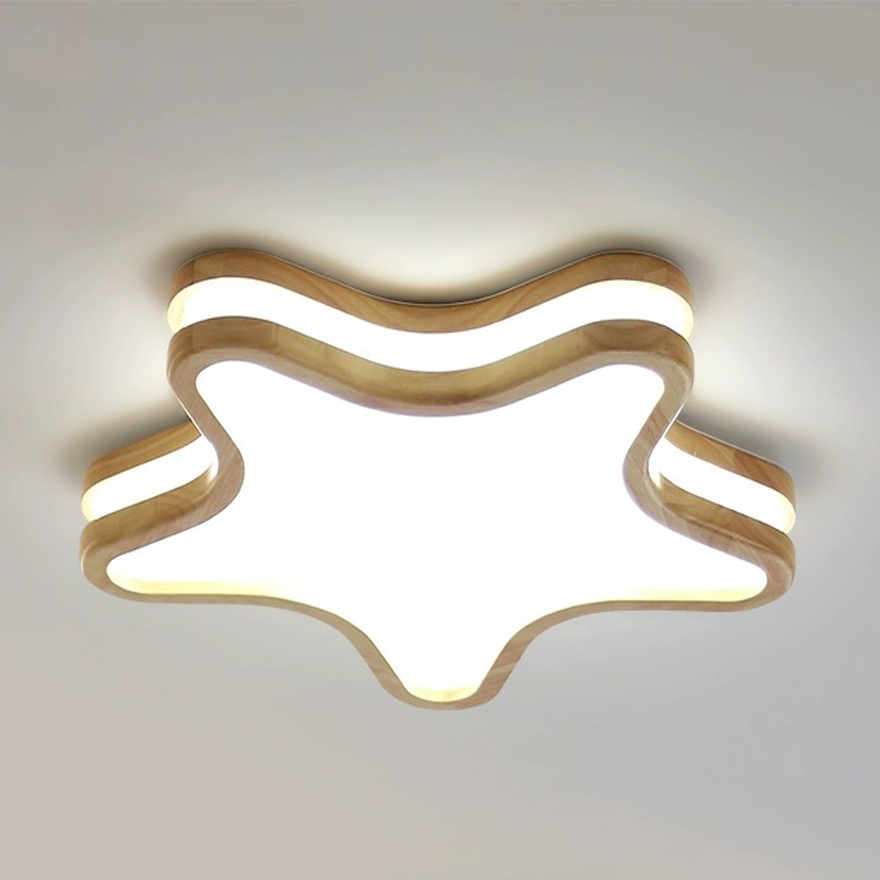 Art Deco Wooden And Acrylic Clouds Children's Room Ceiling Light, Burlywood, Trichromatic Light