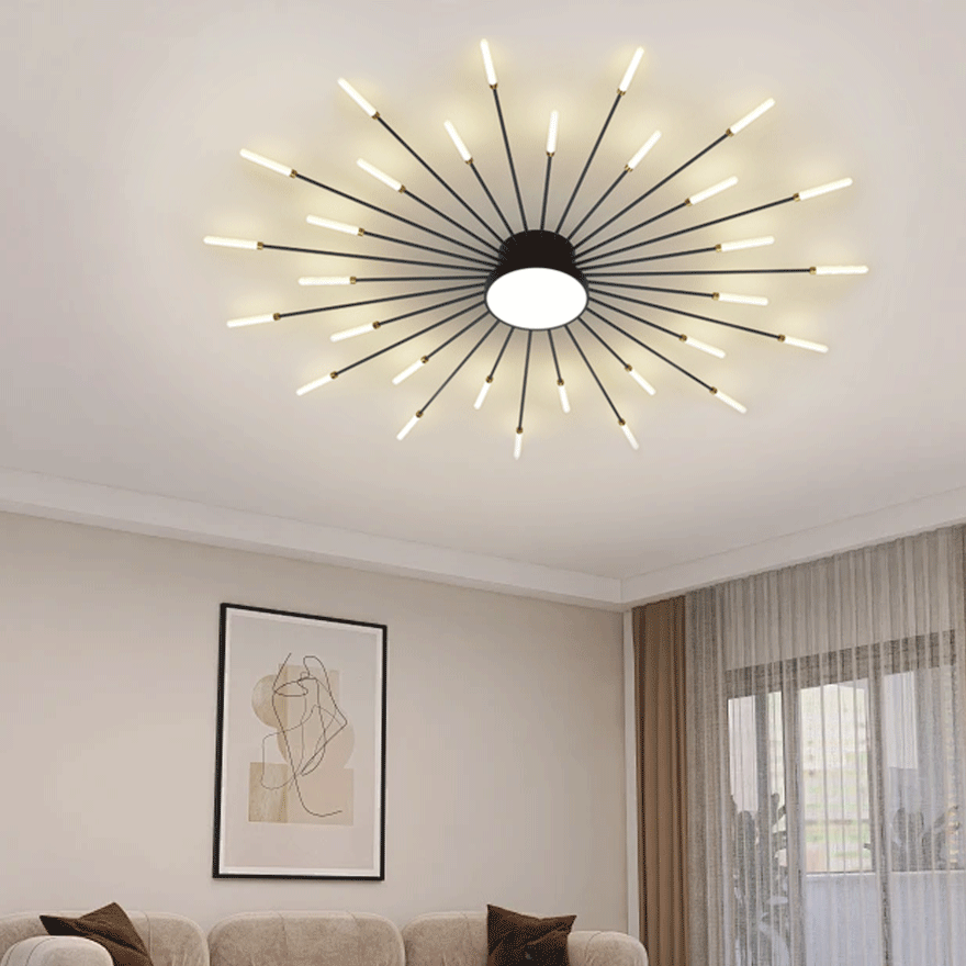 Modern Metal And Acrylic Radiographic Living Room Ceiling Light, Black/Gold