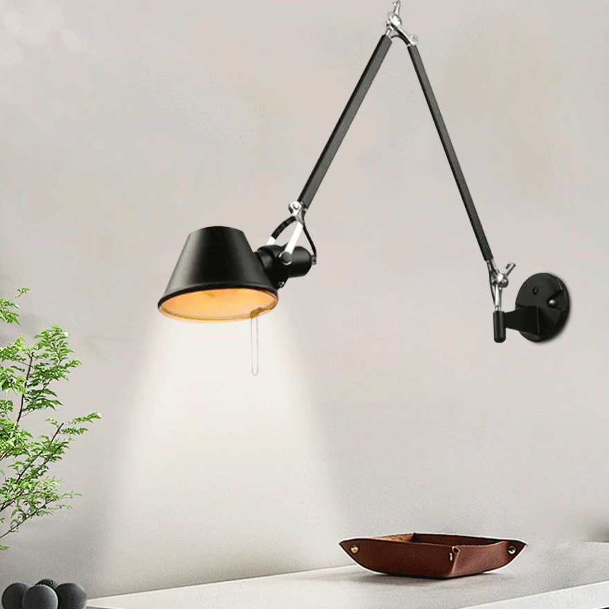 Retro Metal Hooded Adjustable Bathroom Wall Lamp, Black/Chrome