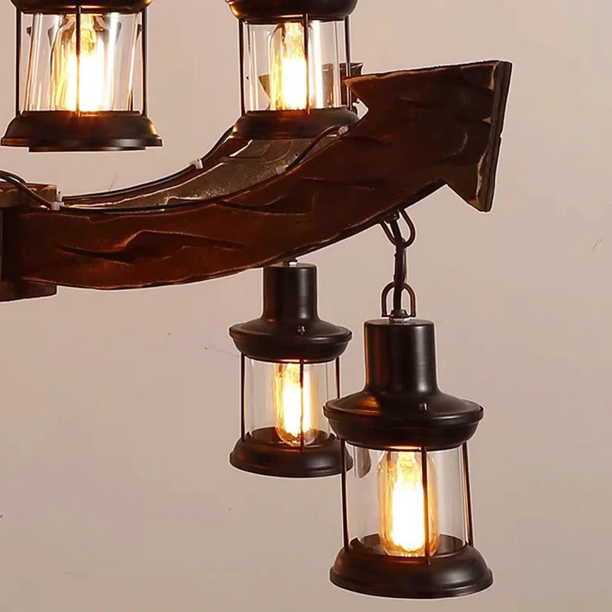 Retro Metal And Wooden Anchor Kitchen Chandelier Pendant Light, Walnut