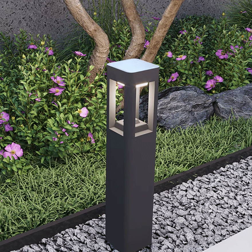 Modern Metal And Acrylic Square Garden Outdoor Pillar Light, Black