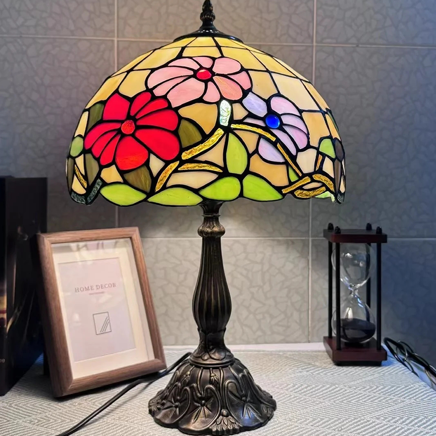 Art Deco Metal And Glass Dome Bedroom Table Lamp, Multicolor | Liiffy