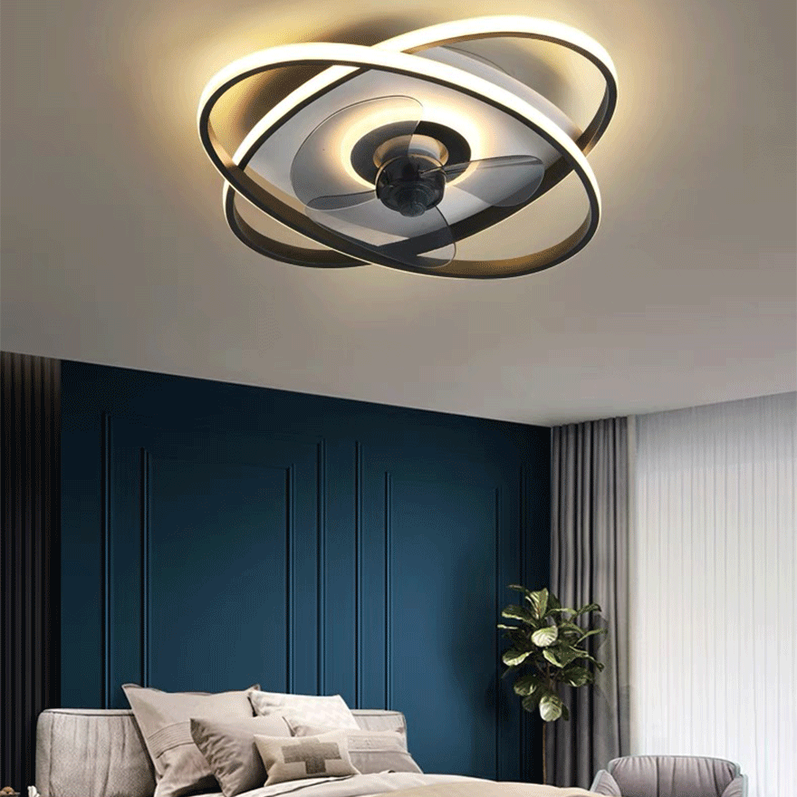 Designer Metal And Acrylic Double-ring Living Room Ceiling Light, Black/Blue/Grey/Gold/Pink