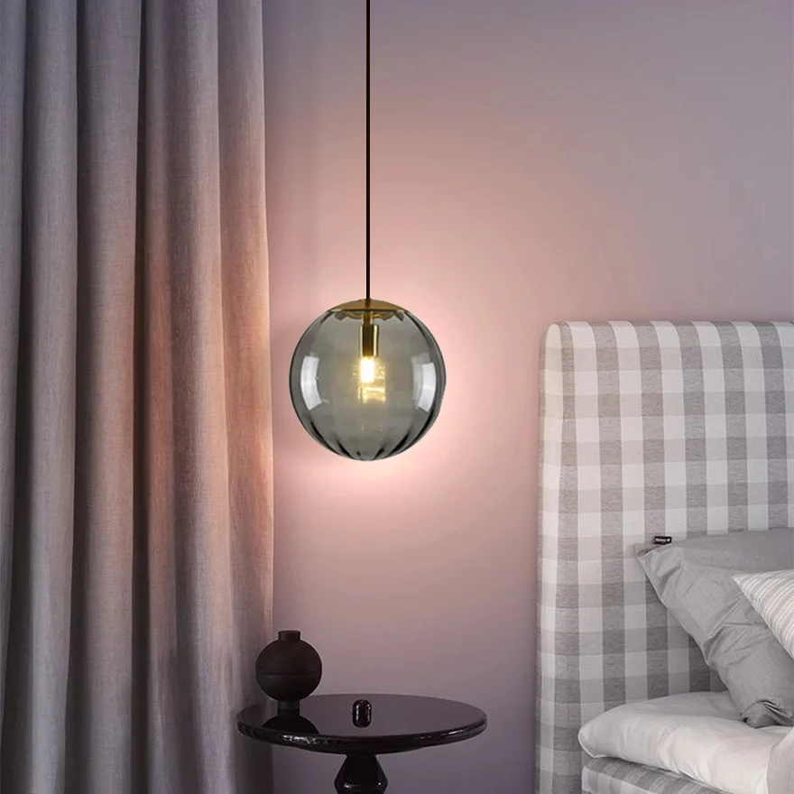 Post Modern Glass Sphere Pendant Lighting Ball Shape Hanging Lamp For Kitchen & Hallway, Four Colors